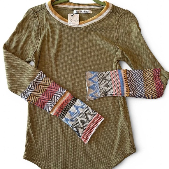 NWT- Free People Alpine Cuff Henley Top |Size M Army Green, & Pattern Details - Picture 2 of 8